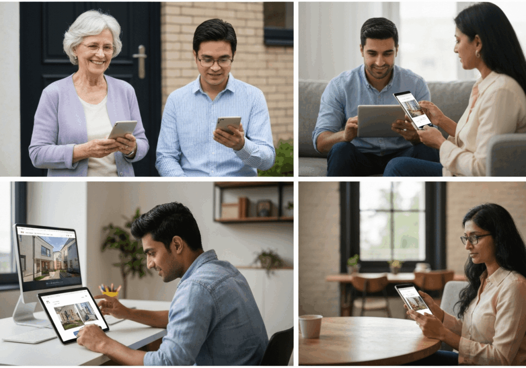 Diverse users accessing property sites in different environments