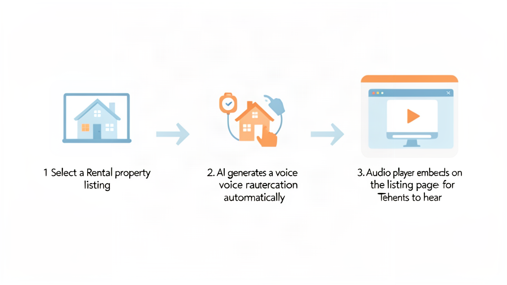 How Voceva works: select listing, AI generates narration, audio plays on the page